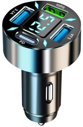 4 Ports Allume Cigare USB C, 50W QC3.0&PD Chargeur Allume Cigare Rapide, Prise Chargeur Voiture USB C avec LED Voltmètre pour Phone, Smsung, Pad, avec LED Voltmètre
