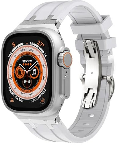IRFKR Correa de goma para Apple Watch Ultra 49mm, correas de reloj Serie 8 7 45mm, banda deportiva suave para iWatch 6 5 4 SE 44mm 42mm, pulsera de silicona(White silver,38/40/41mm)