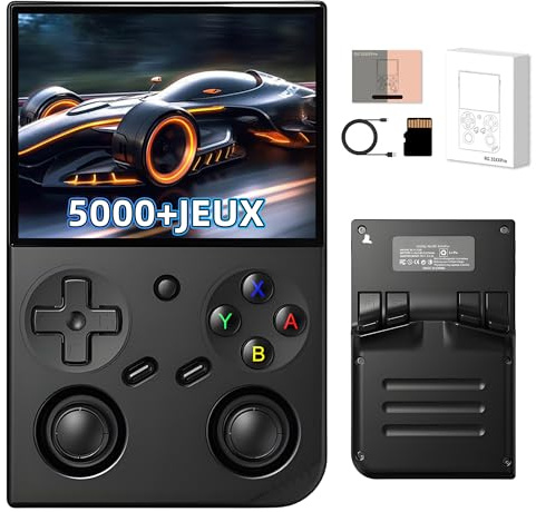 RG35XX Pro Console de Jeu Portable Rétro 64Go avec 5 000+ Jeux Rétro Intégrés 17 Émulateurs, Système Linux, Écran IPS 3,5 Pouces, Wi-FI et Bluetooth, Sortie TV, Double Joystick 3D (Noir)