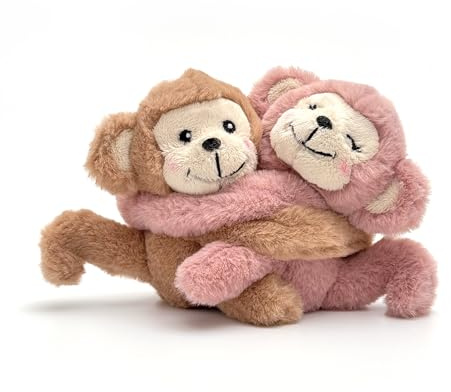 Plushland Magnetic Plush Pair - Couple Stuffed Animals Set Pairs Plush Toys for Best Friends & Kids - Huggable Monkey-Ready Emotional Support Toy with Charm 4 Inches(Huggable Monkey Pair)