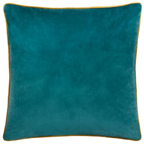 furn. Meridian Velvet Cushion Cover (Teal/Ochre - 55 x 55cm) | Soft velvet cushion cover with contrast piping and concealed zip. 55 x 55cm. Cushion cover only.
