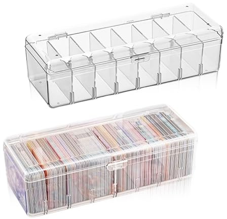 TFLPUO 2PCS Index Card Box, Clear Playing Card Case Deck Dividers Storage Box with Lid for Business Trading Sports Cards