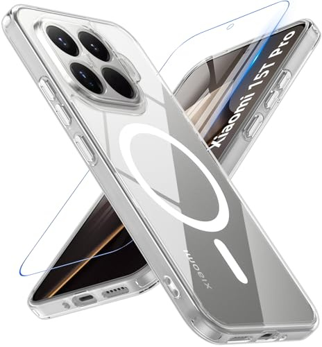 Fin2feel Magnetisch für Xiaomi 15T Pro Hülle kompatibel mit Magsafe mit Panzerglas Schutzfolie, Nie Vergilbung Klar Stoßfest Kratzfeste TPU Bumper Cover Case Dünn Handyhülle für Xiaomi 15T Pro, Klar
