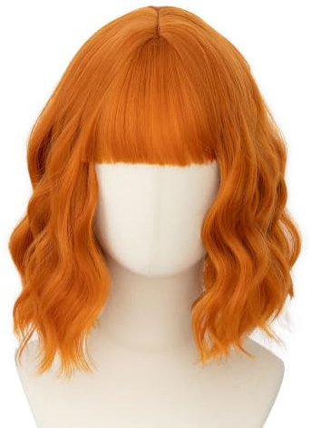 Luxiremi Parrucca arancione riccia Bob con frangia per donna Carnevale | 30 cm, corto e lungo alle spalle, capelli sintetici resistenti al calore, ideale per l'uso quotidiano e feste di Halloween