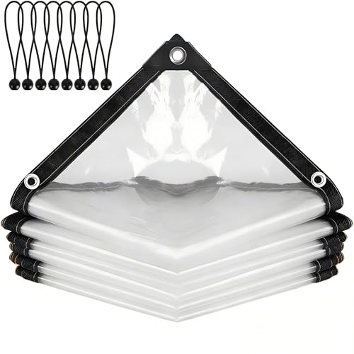 COEWUR 2x2m Bâche Imperméable en Plastique avec Oeillets pour Balcon | Bâche Transparente avec Élastique de Serrage pour Balcon Camping Jardin Plantes Serre Chapeau pour Animaux de Compagnie Toit