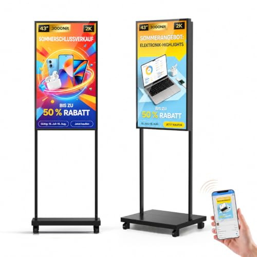 JASZDOT 43 Inch Digital Signage Display, 3000 Nits Ultra Bright LCD Advertising Screen, Android 14 Mobile App Control & CMS with USB/HDMI/WiFi for Retail Restaurant Hotel