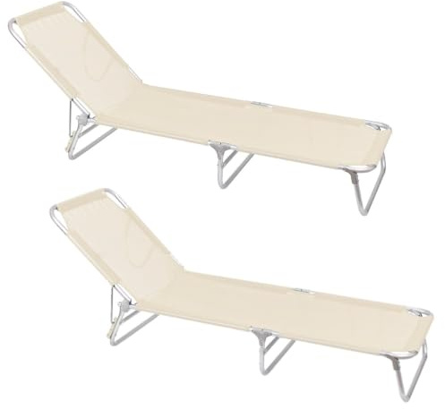 LOLAhome Pack 2 Tumbonas Jardín Exterior | Ligera Plegable y Reclinable| 3 Posiciones | para Playa Camping Piscina Terraza o Jardín Beige