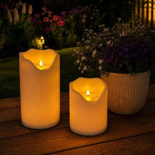Online Fuchs 2 LED Solar Bodenkerzen mit realistischer Kerzenflamme, aufladbar für draußen - Solarleuchten Outdoor - 20 und 30 cm groß (Weiß)