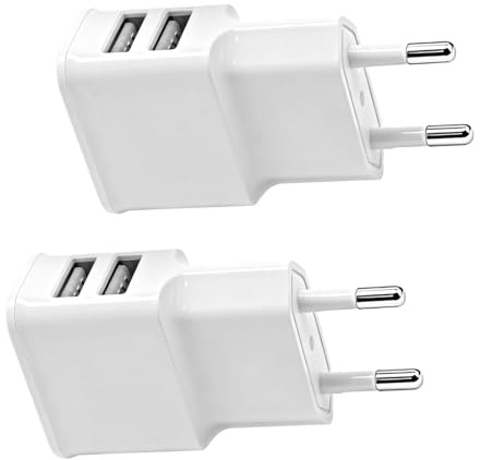 2 Pcs Cargador USB Doble Enchufe Pared USB Carga 5V 2.1A Rápida 10w 2000mA | Doble USB Adaptador Plug Universal Adaptador de Corriente Plano Compacto para Movil Tablet Inteligente Powerbank Auriculares