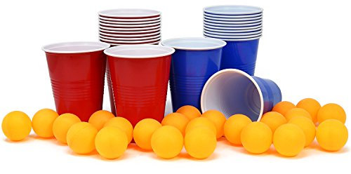 com-four® 48-teiliges Beer-Pong Set - Bier Pong Trinkspiel mit 24 Bechern und 24 Bällen - Partyspiel Blau gegen Rot - Bierpong-Becher-Set - Trinkspiel zum Zeitvertreib (048-teilig Becher+Bälle)