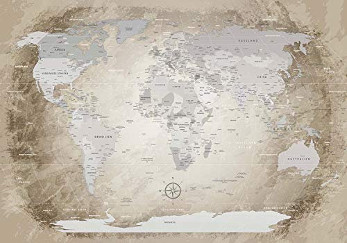 LANA KK - Premium Poster World Map Beige Weltkarte - deutsch - Kunstdruck auf 250g Papier – Landkarte Globus in braun, einteilig in 100 x 70 cm