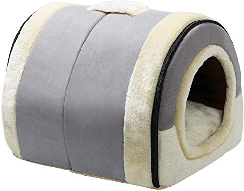 Hollypet Katzenbett Kleines Hundebett, 2-in-1 Faltbare Haustierbett für Katzen & Kleine Hunde, Warmes Höhlennest Kristallsamt-Katzenhöhle Indoor Outdoor, Hellgrau