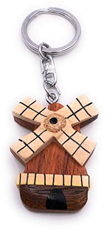 H-Customs Getreidemühle Windmühle Holz Edel Handmade Schlüsselanhänger Anhänger