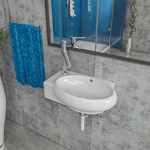 Keramik Waschbecken Waschtisch Waschschale Aufsatzwaschbecken Gäste WC wandhängend Armaturloch Links oder Rechts KBW185 (Armaturloch Link)