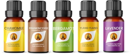 Relax & Sleep Essential Oil Set | Camomile, Lavender, Ylang Ylang, Bergamot & Frankincense 5 x 10ml | for Diffusers for Home, Aromatherapy, Gift for Him/Her, Candle Making, Soaps, Wax Melts
