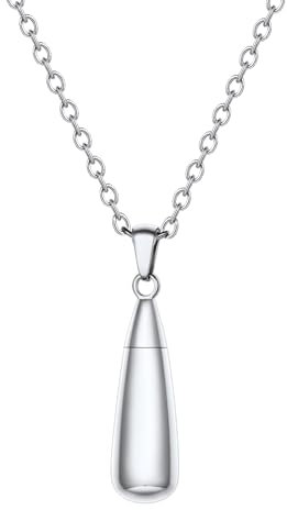 U7 Urn Necklace for Women Men, Silver Stainless Steel Ashes Necklaces, Memorial Keepsake Pendant, Cremation Jewellery, Waterproof Ash Holder for Human Pet, Sympathy Gift for Lost Love