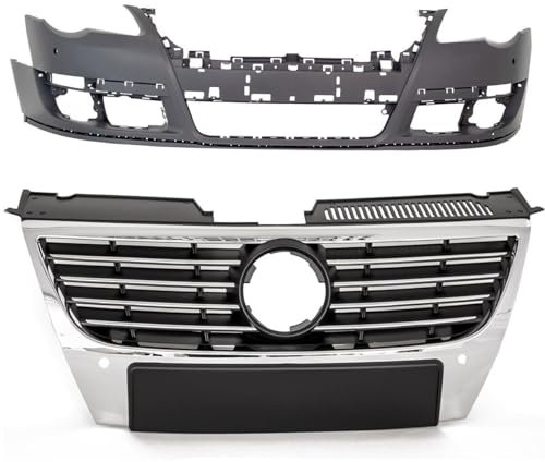 DM Autoteile 6337 Stoßstange vorne grundiert für PDC ohne SRA + Kühlergrill kompatibel für VW Passat 3C ab 05-10