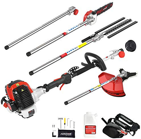 AOSOME - Tagliasiepi multifunzione 5 in 1, tagliasiepi, decespugliatore, potatore rotabile per motosega, con asta di prolunga 52CC/2,2KW/3HP, M2600-3