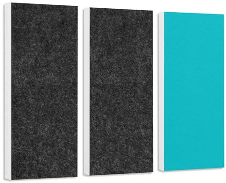 platino24 Schallabsorber-Set Colore aus Basotect G+ mit Akustikfilz, 3 Elemente: 2x in Anthrazit + 1x Türkis je 825x275x50mm, Verbesserung der Raumakustik