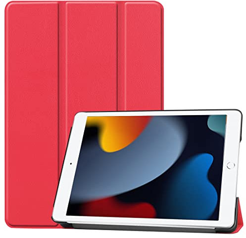 NOVAGO-Compatible avec IPad 10.2 2021/2020/2019 iPad 7/iPad 8/iPad 9 - Pochette, Étui Housse de Protection Solide et Pliable Fonction Mode Veille Automatique (Rouge)