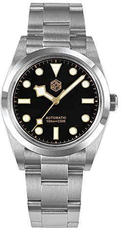NC San Martin 36 mm Vintage Explore Climbing Series Luxus Herrenuhr Saphirglas Uhren Automatische mechanische Armbanduhren (Black)