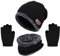 Wintermütze Kinder Schal Handschuhe 3PCs Fleece Gefüttert Beanie Strickmützen Warmem Mütze, Schal & Touchscree Handschuhe-Sets Verdicken Fleece Thermisch für Jungen Mädchen, Schwarz