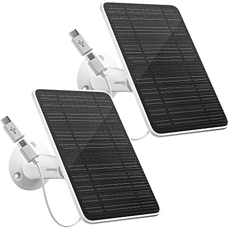 Solar Panels for Wireless Outdoor Security Camera, 5V 4W Waterproof Solar Panel Kit for Rechargeable Battery Surveillance Cam, Not Compatible with Arlo & Ring Camera, Micro USB & Type-C Port, 2 Pack