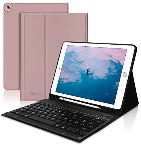 JADEMALL Custodia con Tastiera per iPad 9a/8a/7a Generazione 2021/2020/2019 10.2, iPad Air 3 2019/iPad Pro 10.5, QWERTY Tastiera Magnetica Staccabile con Portapenne per iPad 10.2, Nero