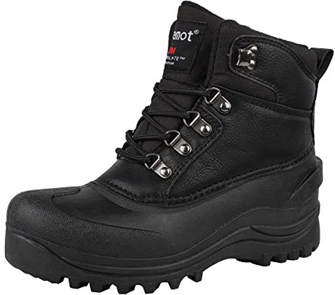 riemot Winterschuhe Herren Wasserdicht Schneestiefel Leder Warme Winterstiefel Thermostiefel Rutschfest Winter Stiefel Outdoor Schuhe Schwarz Gr.45 EU
