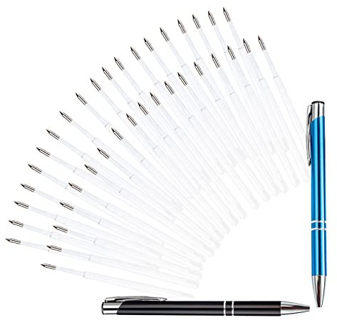 AOMiGT Kugelschreibermine, 36 Stk. Ersatzminen 1mm, 2 Stk. Kugelschreiber, Austauschbar, Blau+Schwarz, für Büro, Geschäft, Schule & Zuhause