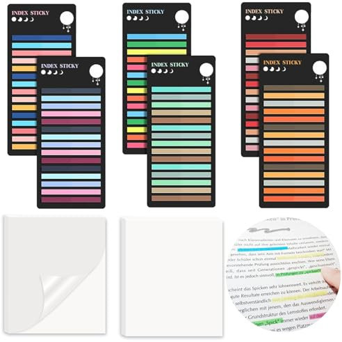 1800pcs Haftstreifen Pastell long Highlight Stripes +100pcs Transparente Haftnotizen, Sticky Notes Textmarker Streifen Page Marker Clear Sticky Notes Beschreibbar Tabs for Books Schule Zubehör