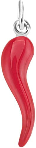 Gold Gala Glückshorn-Anhänger 925 Sterlingsilber, Neapolitanischer Horn-Anhänger für Halsketten und Armbänder (3 cm, Rot)