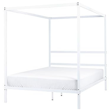 Himmelbett Metall weiß 140 x 200 cm mit Vier Pfosten Lestards