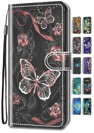 UCool For iPhone 14 Pro Max/iPhone 13 Pro Max 6.7 Case Flip Wallet PU Leather Black Red Btterfly Cute Animal Print Pattern Designe for Girls Boys Women Men Bumper Cover with Card Holder