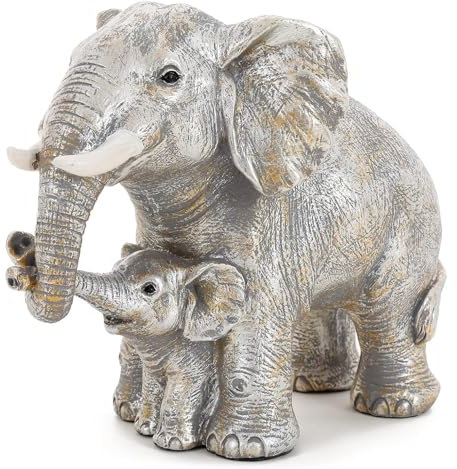 Irayin Elefanten Deko Figuren, Elefant Statue, Mama Geschenk, Elefanten Geschenke für Frauen, Dekoration für Wohnzimmer, Büro, Bücherregal, Schlafzimmer - Silber