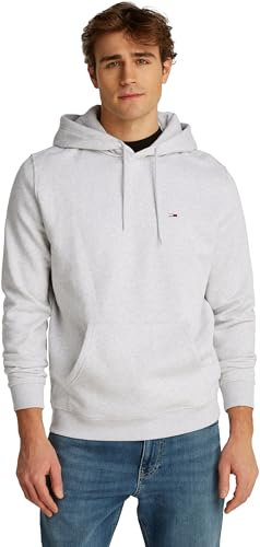 Tommy Jeans Sweat à Capuche Homme Regular Fit Flag Fleece avec Capuche, Gris (Silver Grey Heather), XXL