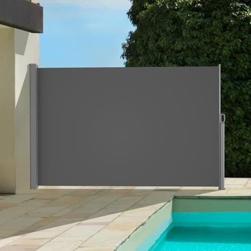 BelleMax Seitenmarkise ausziehbar, breiter 20 cm, 160 x 300+20 cm, Wandmakise Sichtschutz Sonnenschutz Windschutz, Seitenrollo für Terrasse, Garten, Seitenmarkis Anthrazit