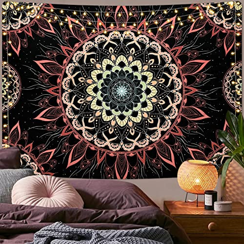 Yugarlibi Mandala Wandbehang Wandteppich Indisch Böhmisch Hippie Wandtuch Wand Deokration Rosa Lotos Tapisserie Ästhetisch für Zimmer Wohnheim Schlafazimmer, 235x180cm