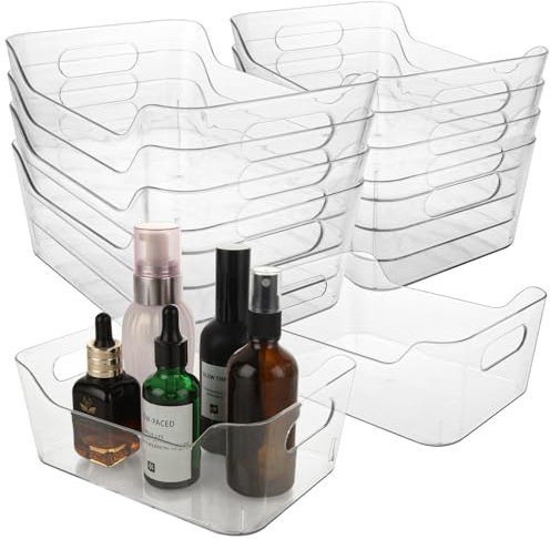 DAJAVE 10 Pcs Plastic Storage Basket Clear Kitchen Storage Baskets Bathroom Storage Baskets Kitchen Storage Boxes Plastic Storage Bins for Fridge, Bathroom, Bedroom