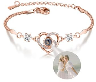 AllerPierce Armband mit Foto personalisierte Projektion Armband im Stein Golden Herz Armkette Geschenke für Mama Freundin