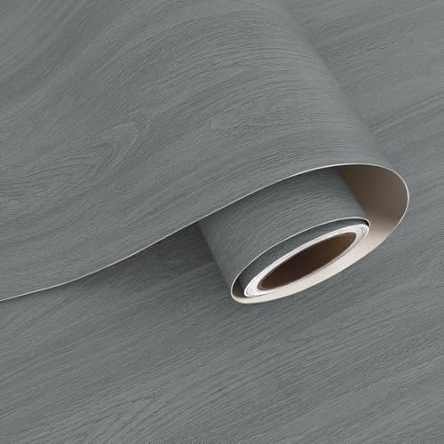 VaryPaper Papier Peint Effet Bois Gris 40cmx200cm Papier Autocollant pour Meuble Rouleau Adhesif Decoratif Stickers Meuble en Bois Adhesif Plan de Travail Porte Placard Tiroir