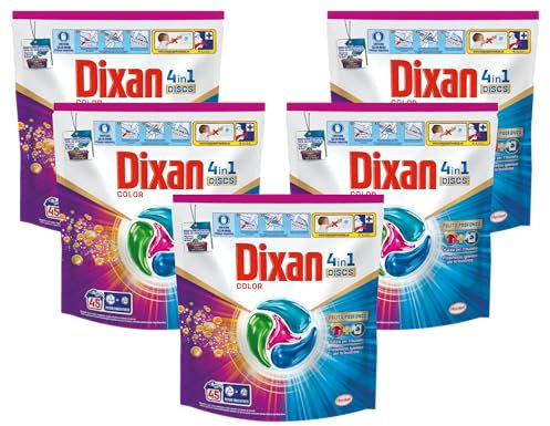 Dixan DISCS 4in1 Color Detersivo Lavatrice (45 Lavaggi), Capsule lavatrice per colori vivaci, pulizia profonda del bucato e freschezza igienica per la lavatrice, Rimuove le macchie da 20°C