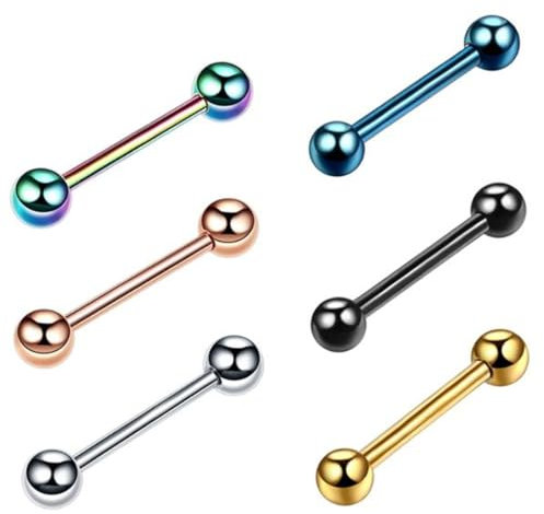 GXGM 6 Pièces Piercing Langue,Acier Chirurgical Avec Boule à Paillettes Zircon Perle Lumineux Bijoux De Piercing Femmes Mélange Des Couleurs