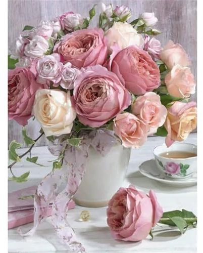 fghgbf Rosa gelbe Rosen 5D Diamond Painting Set Diamond Painting Bastelset Square Drill für Erwachsene Diamant Malerei für Wohnzimmer und Schlafzimmer Wanddeko 60x90cm
