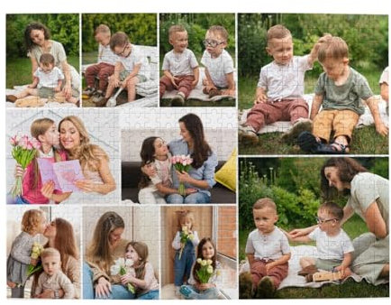 1 to 10 Photos Personalised Jigsaw Puzzle Wooden Custom Puzzles 300, 500, 1000 Pieces Customised Picture Name Text Puzzle Frames Birthday, Wedding, Graduation for Women Men, 10 Images, 500 pcs