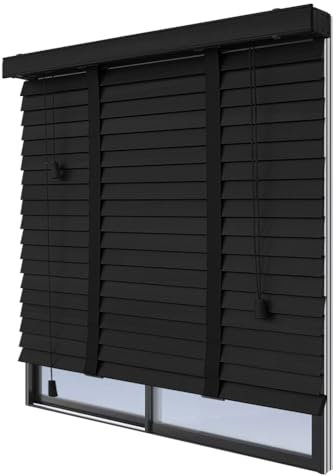 Generisch 50mm Lamellen Holz Jalousien, Blackout Holzjalousien, Jalousie Für Fenster Verstellbare, Sichtschutzrollos, Für Bad Küche Schlafzimme(Schwarz)