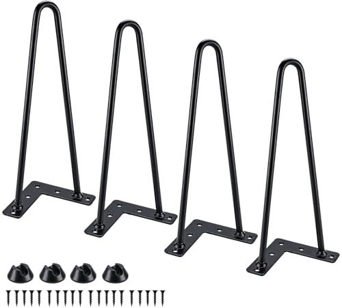 Homtone 4 Stück Haarnadel Tischbeine, 30 cm/12 inch Schwarz | Metall Hairpin Legs mit Bodenschoner und Schrauben, DIY Tischbeine Möbelfüße für Couchtische, Nachtständer, Hocker