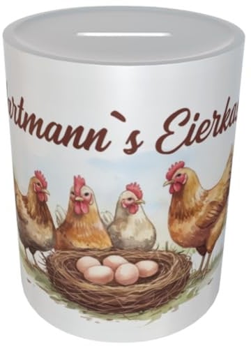 Eierkasse Spardose für Hühnerhalter Sparbüchse fürs Eiergeld (Name-Eierkasse)