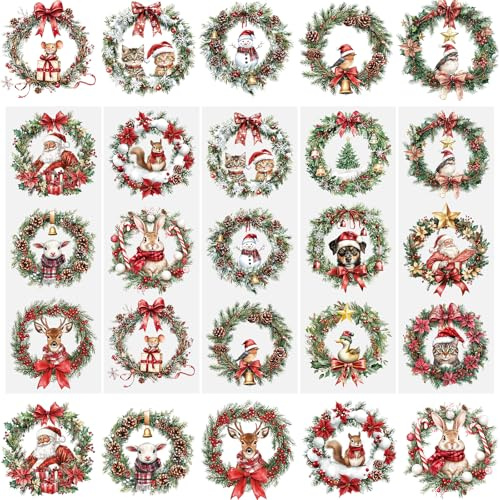 WANDIC 5 Blatt Rub on Sticker Weihnachten,Scrapbook Stickers Wasserfest Transferaufkleber Kranz DIY Aufkleber für Tagebuch Becher Möbel Handwerk,10 x 30 cm