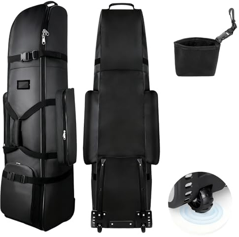 Sac de Voyage de Golf à roulettes | étui de Transport de Golf en Tissu Oxford 900D épais et Imperméable avec Sac de Nettoyage pour Clubs et Balles